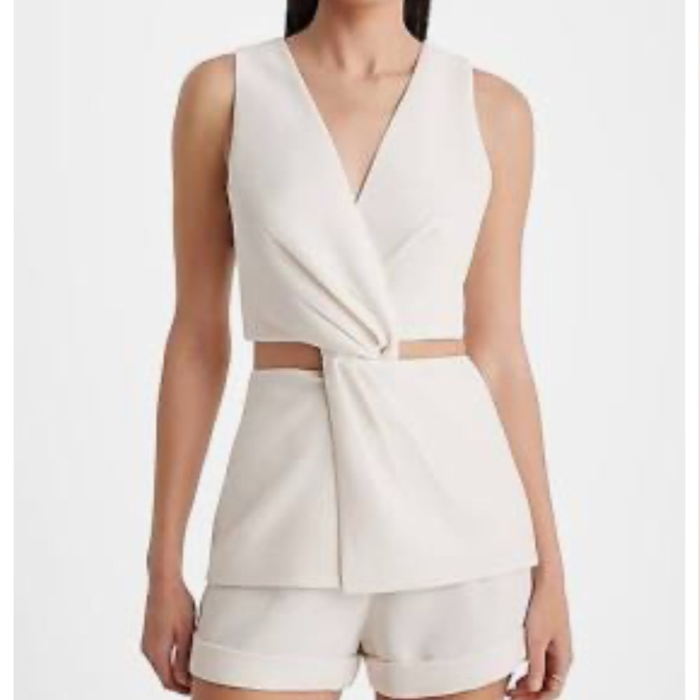 Elegant Cream Sleeveless Wrap Top and Shorts Set